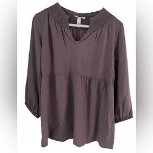 Isabel Maternity NWT Purple Smocked V-Neck Babydoll Top XS Long Sleeve